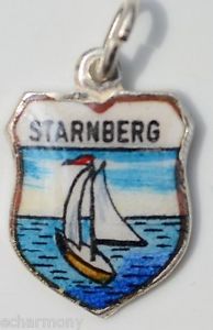 (image for) Starnberg Bavaria GERMANY Sailboat Vintage Silver Enamel Travel Shield Charm